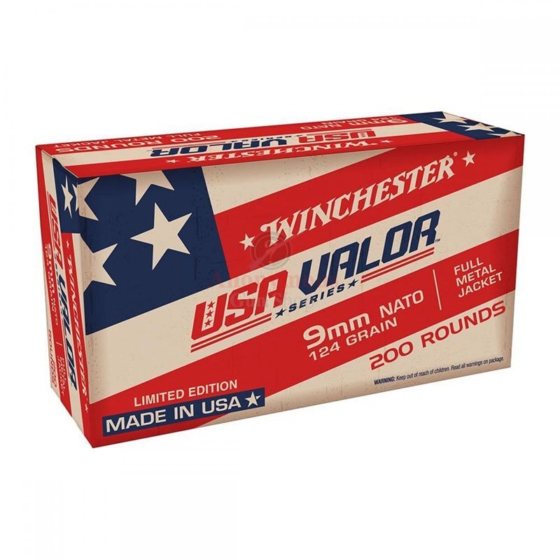 Winchester USA Valor NATO Ammunition 9mm Luger 124 Grain Full Metal Jacket