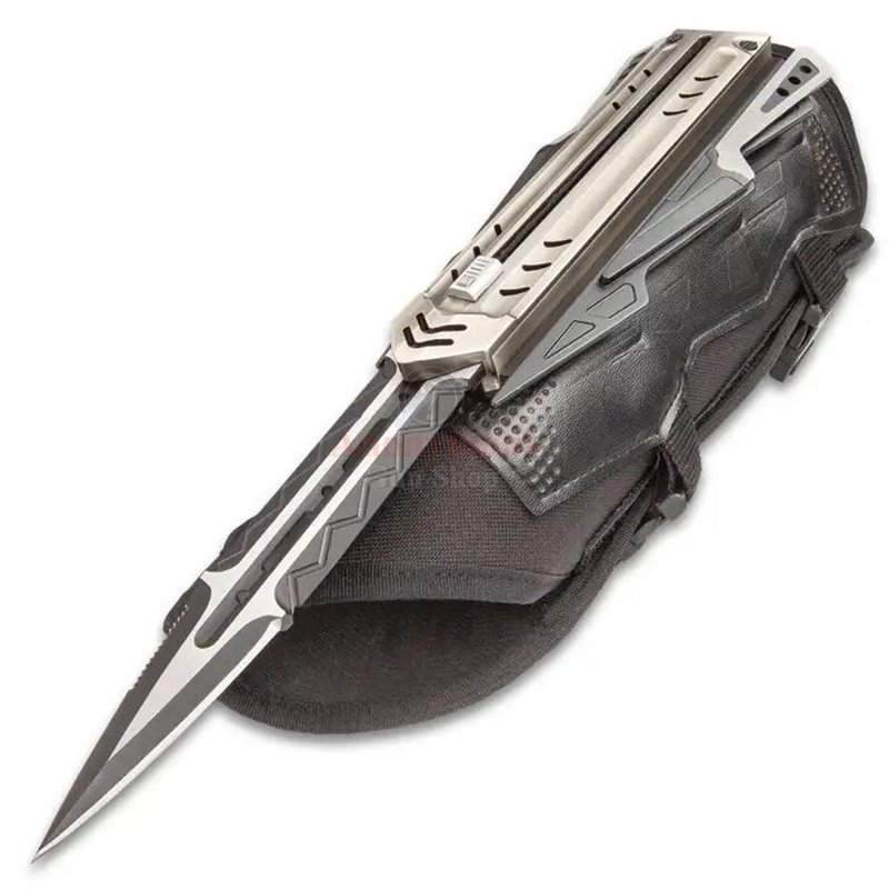 The Enforcer Tactical Gauntlet And Throwing Knives- Stainless Steel Blades, PU And Nylon Canvas Arm Sheath - Length 13 1/2â€